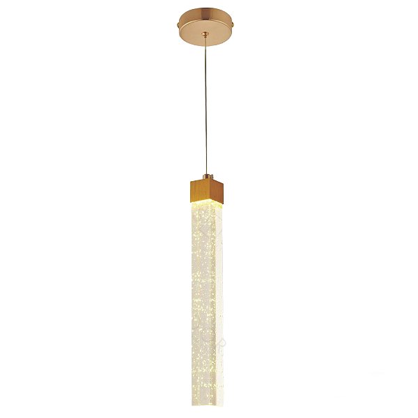 Pendente de Teto LED 5W 3000K Bivolt Metal Dourado e Cristal com Cabo de 2m