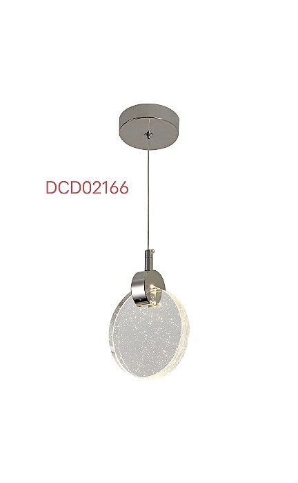 Pendente LED 13cm 5W 3000K 500lm Bivolt Metal Cromado e Cristal Transparente com Cabo de 2m