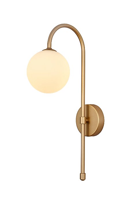 Arandela Metal Dourado com Vidro Branco de 12cm