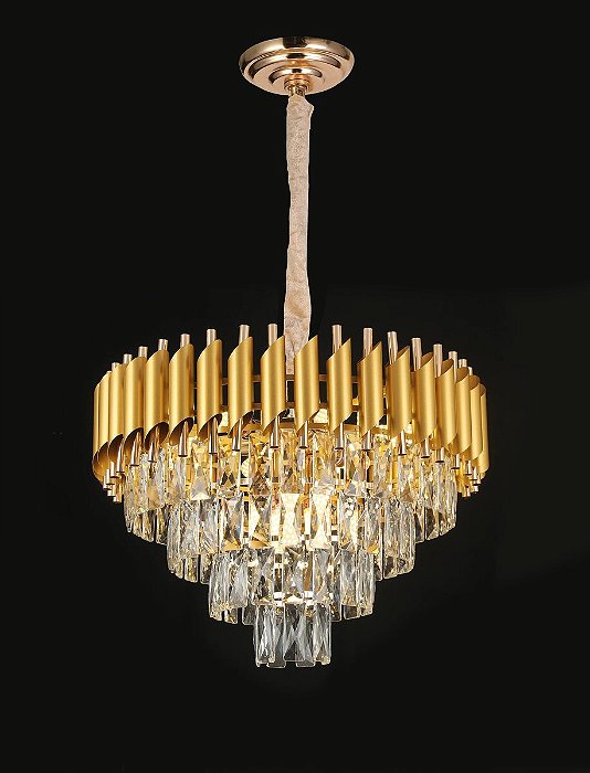 Pendente de Metal Dourado e Cristal Transparente com 9 Lâmpadas E14 55x34cm