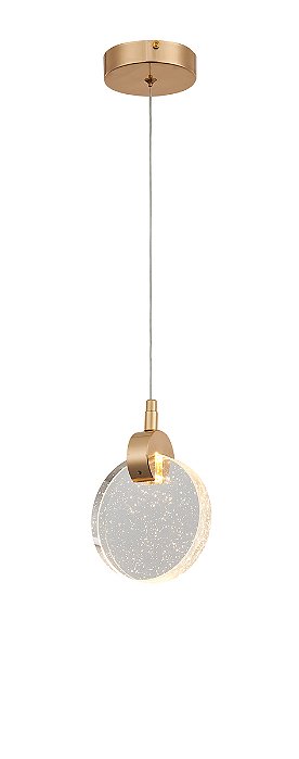Pendente LED 13CM 5W 3000K Bivolt Metal Dourado e Cristal com Cabo de 1,5M