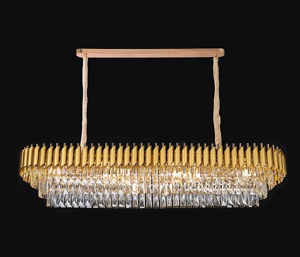 Pendente 118x35x29CM E14×16 Metal Dourado e Cristal Transparente com Fio de 2M e Corrente de 1M