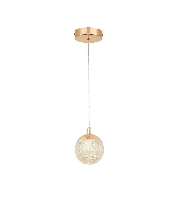 Pendente LED 10CM 5W 3000K 300LM Metal Dourado e Cristal com Cabo de 1,5M