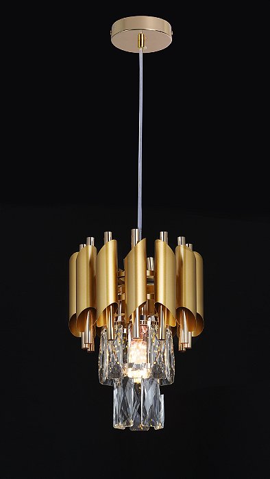 Pendente de Metal Dourado e Cristal Transparente E14 20x26cm com Cabo de 1m