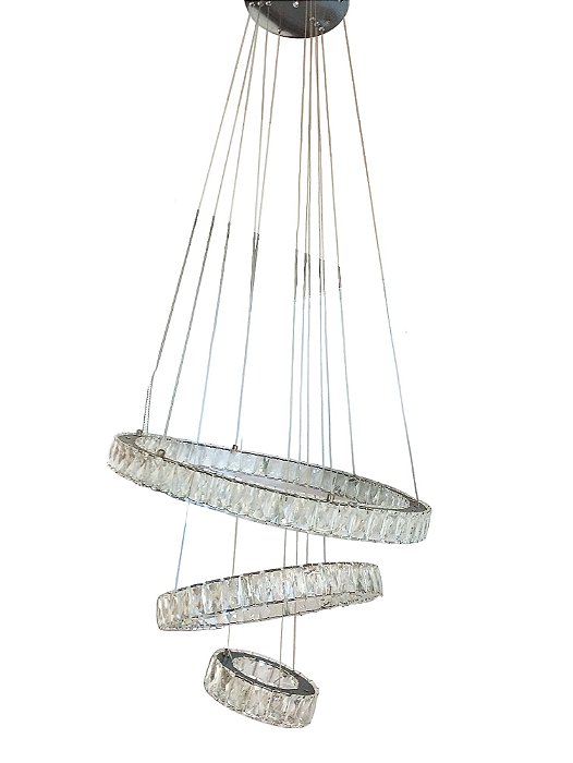 Pendente de Cristal LED com Controle Remoto 90W 3000K 4000K 6000K 4500LM Bivolt Metal Cromado e Cristal 20x40x60cm
