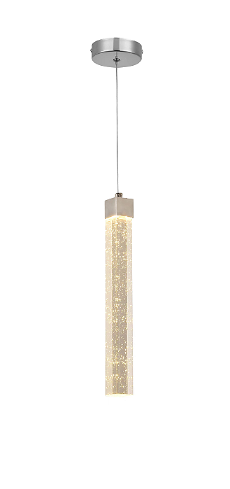 Pendente Tubular de Cristal 5W 3000K Bivolt Cromado com Cabo de 2m
