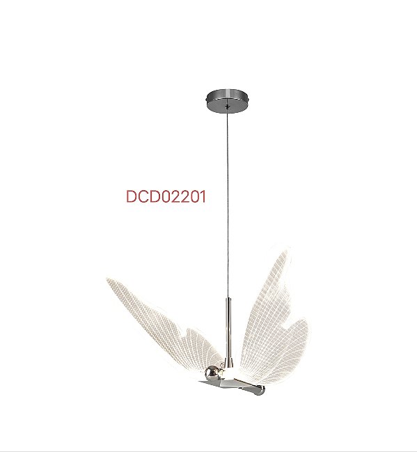Pendente Mini Borboleta 24x18cm 8W 800lm 3000K Bivolt Metal Cromado e Acrílico com Cabo de 2m