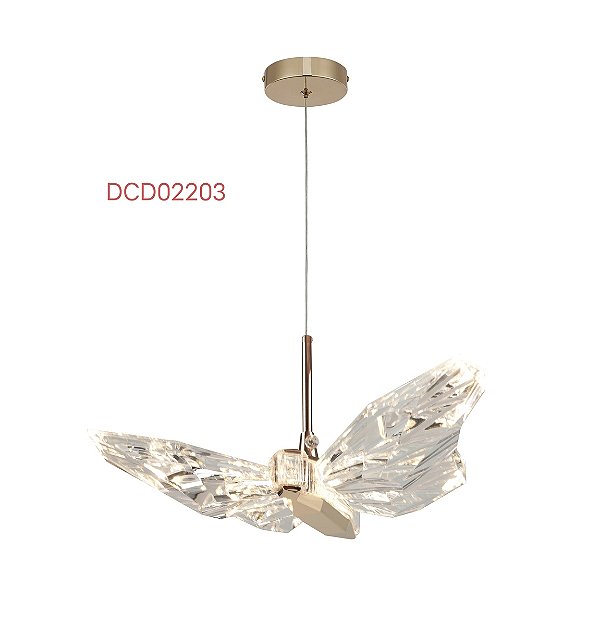 Pendente Mini Borboleta 20×14CM 8W 800LM 3000K Bivolt Metal Dourado + Acrílico Cabo: 2M