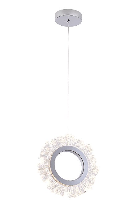 Pendente LED Ø20cm 6W 450lm 3000K Bivolt Metal Cromado e Acrílico com Cabo de 2m