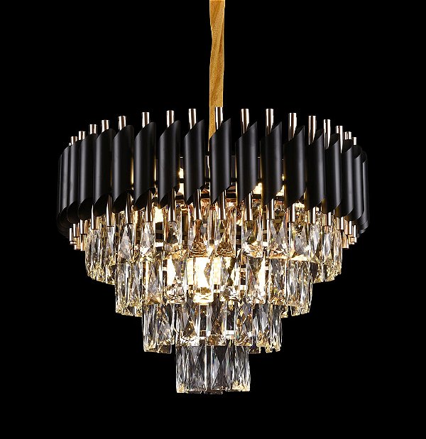Pendente de Cristal Preto 50cm para 8 Lâmpadas E14