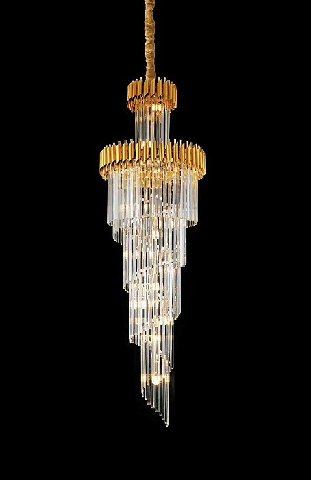 Pendente de Cristal Transparente e Metal Dourado 65×180 cm para 22 Lâmpadas E14