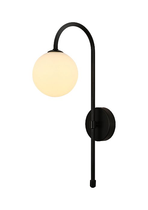 Arandela Metal Preto 15×40cm com Vidro Branco de 12cm