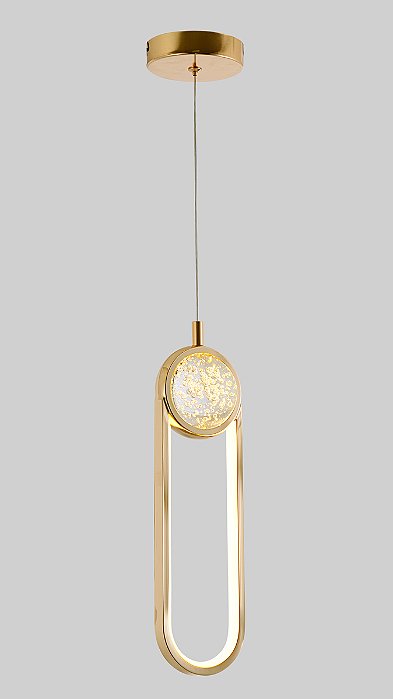 Pendente LED 17W 3000K Bivolt Metal Dourado e Cristal com Cabo de 2M