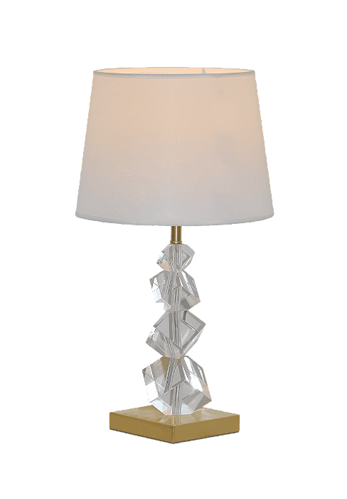 Abajur de Metal Bronze com Cristal Transparente e Cúpula de Linho Branco 33x56cm (Sem Lâmpada)