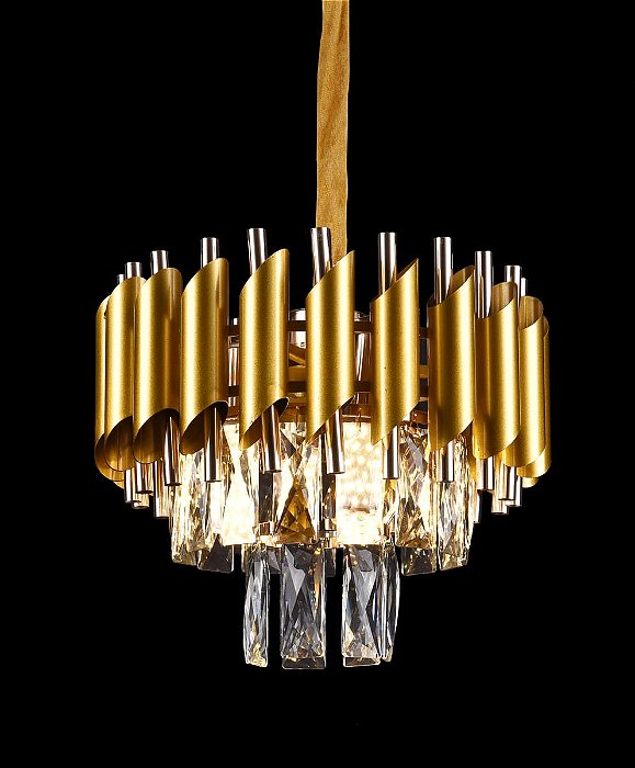 Pendente Sindora 30x27cm E14x3 Metal Dourado e Cristal Transparente