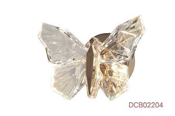 Arandela Mini Borboleta 20×14CM 8W 800LM 3000K Bivolt Metal Dourado e Acrílico com Cabo de 2M