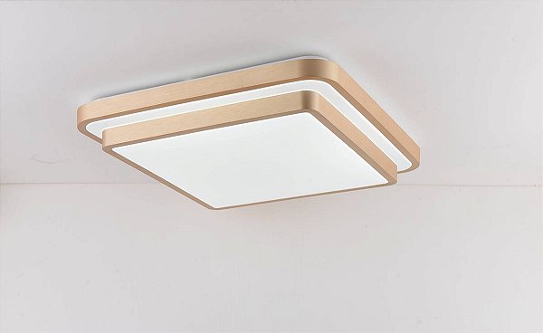 Plafon LED Quadrado 120W 9000LM 3 Temperaturas Bivolt Metal Dourado e Acrílico 49x49x8,5cm
