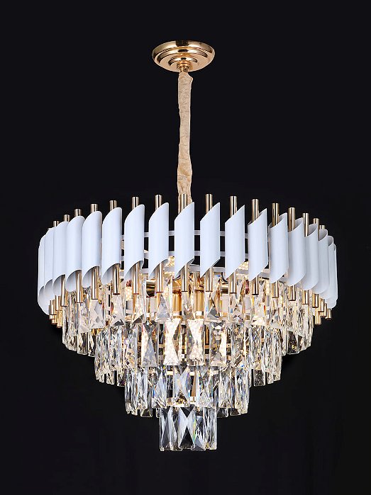 Pendente de Cristal Transparente com 9 Lâmpadas E14 e Estrutura de Metal Branco 53×36cm