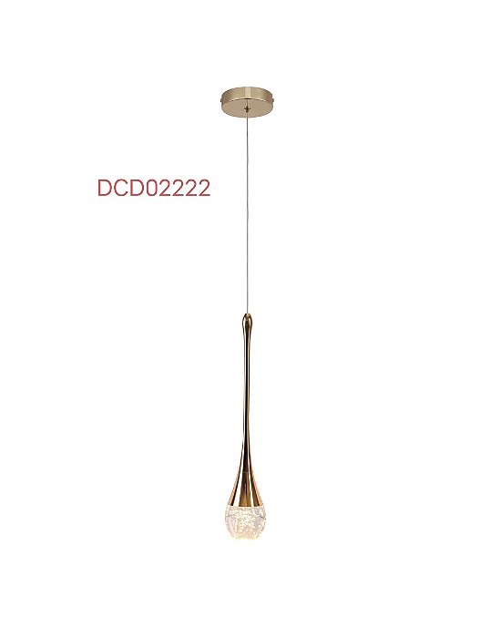 Pendente LED 7×34CM 5W 500LM 3000K Bivolt Metal Dourado e Cristal com Cabo de 2M