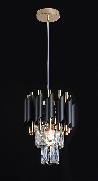 Pendente de Metal Preto e Cristal Transparente E14 20x26CM com Cabo de 1M