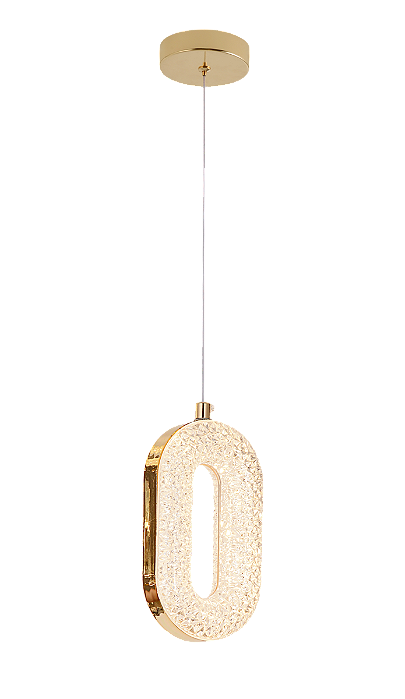Pendente LED 8W 3000K Bivolt Metal Dourado e Plástico com Cabo de 1,5m