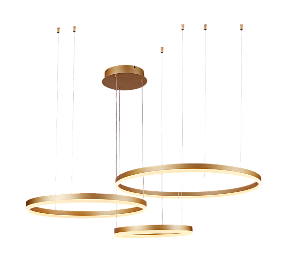 Pendente LED Circular Triplo 112W 3000K 7840LM Bivolt Alumínio Dourado e Acrílico