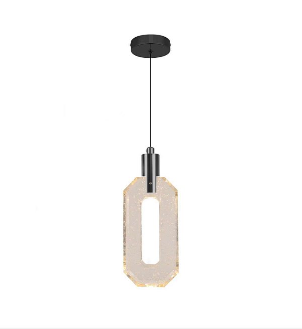 Pendente de Metal Preto e Cristal LED 5W 3000K Bivolt com Cabo de 2M
