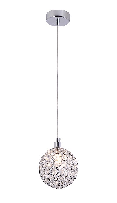 Pendente de Metal Cromado e Cristal 12cm com Soquete G9 e Cabo de 1,5m