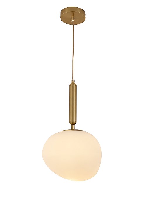 Pendente 23×18cm E27 1 Lâmpada Metal Bronze e Vidro Branco com Cabo de 1,5m