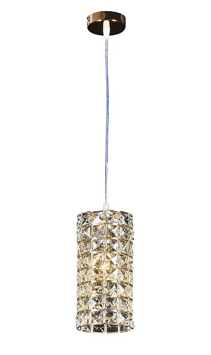 Pendente de Metal Dourado e Cristal com Soquete E14 e Dimensões de 12×23CM