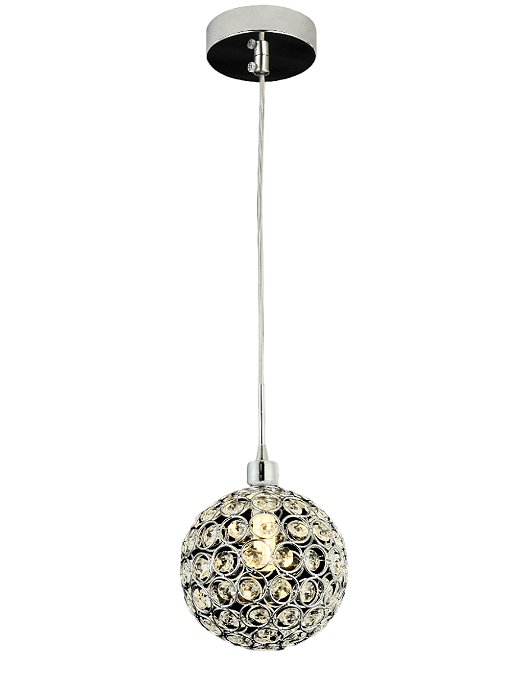 Pendente 12CM G9×1 Metal Cromado com Cristal e Cabo de 1,5M