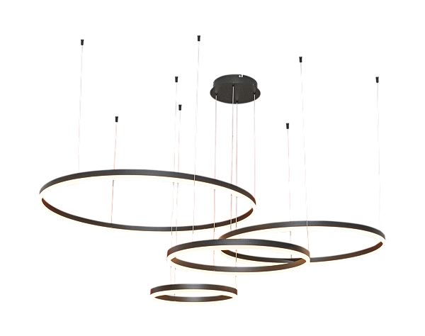 Pendente LED Luz Direta 40×60×80×100CM 175W 12250LM 3000K Bivolt Alumínio Preto e Acrílico com Cabo de 4M