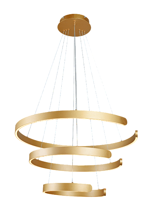 Pendente LED Triplo 94W 3000K 9400LM Bivolt Alumínio Dourado e Silicone com Aros de 40cm, 60cm e 80cm e Cabo de 4m