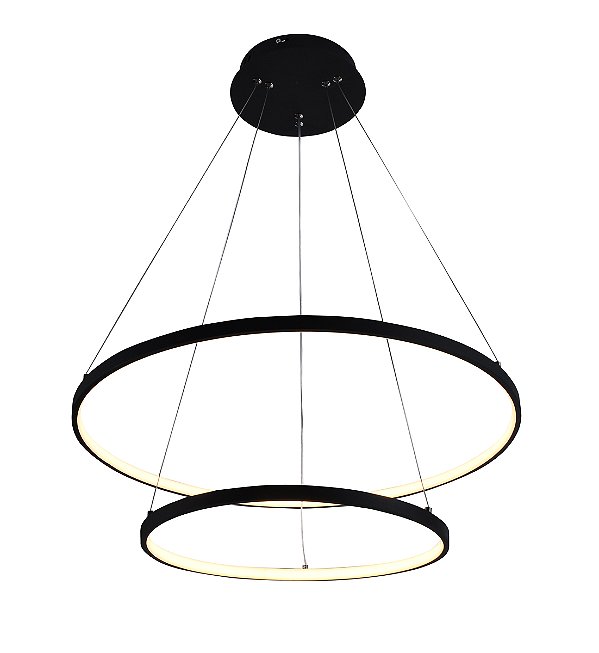 Pendente LED Redondo Duplo 45W 3000K 5000lm Bivolt Alumínio Preto e Silicone com Cabo de 2m