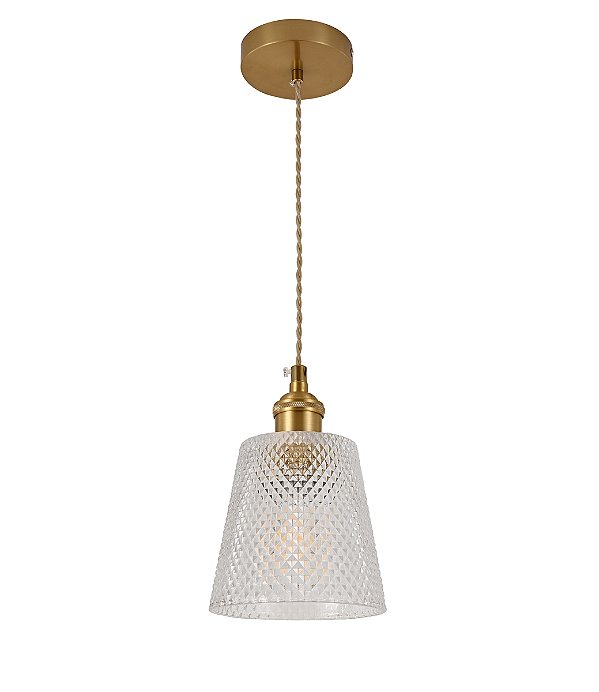 Pendente de Metal Bronze e Vidro Transparente E27 13×12cm com Cabo de 1,3m