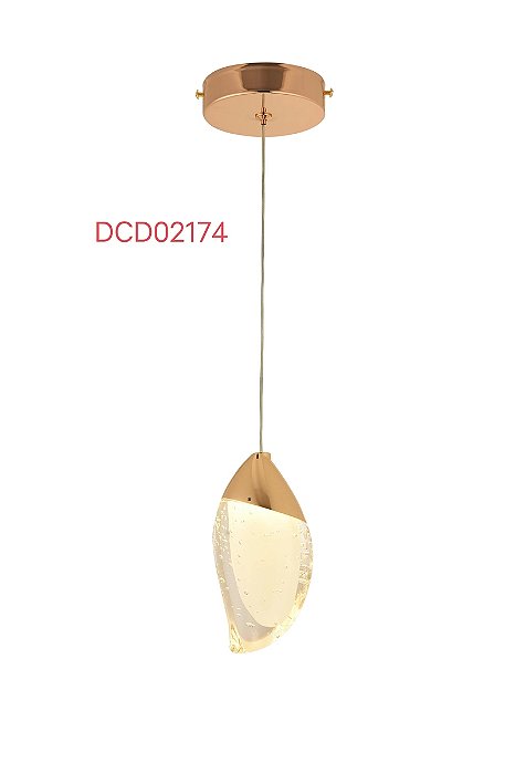 Pendente de Metal Dourado e Cristal Transparente Ø11×19cm 5W 3000K 500LM Bivolt com Cabo de 2m