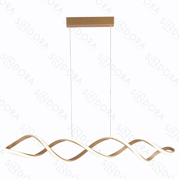 PENDENTE LED 15x103CM 56W 4200LM 3000K BIVOLT METAL DOURADO E SILICONE  CABO 1,5M