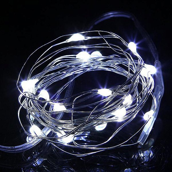 Cordão de Cobre 30 LEDs Fio de Fada 3 Metros Branco Frio Pilha