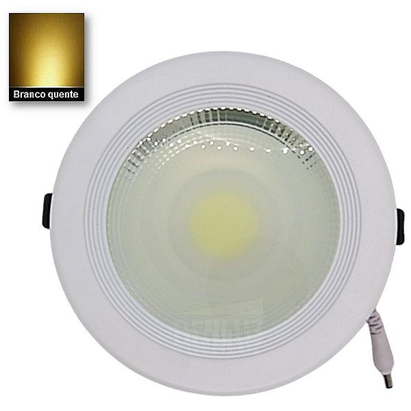 Luminária Painel COB LED 28W Embutir Redondo Branco Quente