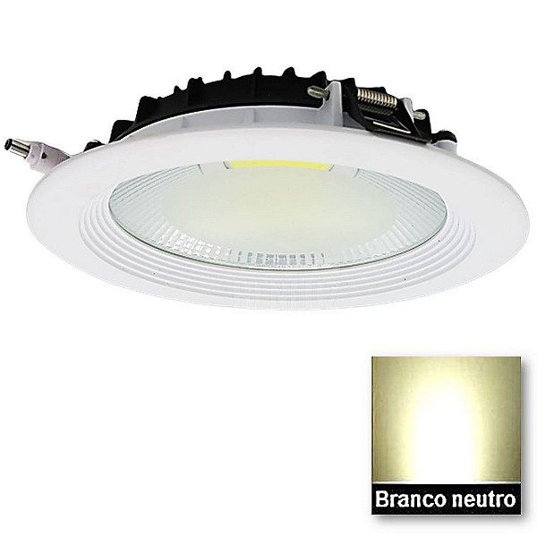 Luminária Painel Cob LED 30W Embutir Redondo Branco Morno