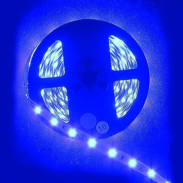 Fita LED SMD 3528 Azul 5 Metros 12V IP20 Sem Silicone