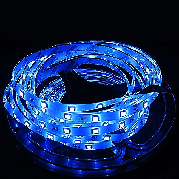 Fita LED 3528 Azul 12V com Silicone IP65 Rolo 5 Metros