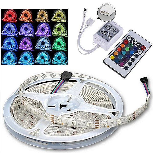 Fita LED SMD 5050 RGB 16 Cores com Silicone IP65 5M 12V