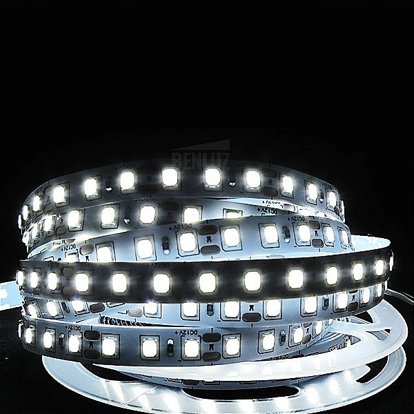Fita LED 120 LEDs 3528 Branco Frio Sem Silicone 5 Metros 12V