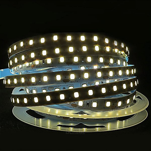 Fita LED 120 LEDs 3528 Branco Morno 5 Metros Sem Silicone