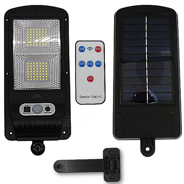 Luminária Solar de 20W Branca Fria 6500K com Sensor de Presença e Controle Remoto