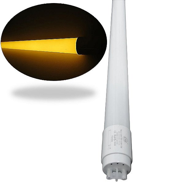 Lâmpada Tubular LED T8 Amarelo Âmbar 18W FoscoT8 1,20CM 1 Lado Bivolt