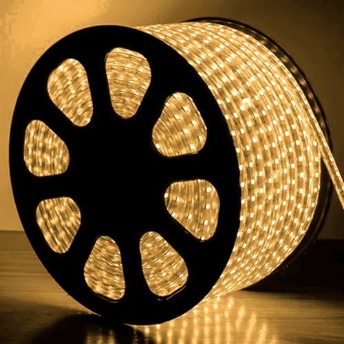 Mangueira de LED Redonda Branco Quente 11mm 24 LEDs por Metro 110V (Rolo de 100 Metros)