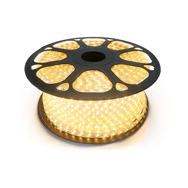Mangueira Chata LED 5050 Branca Quente 60 LEDs por Metro 220V (Rolo de 100 Metros)