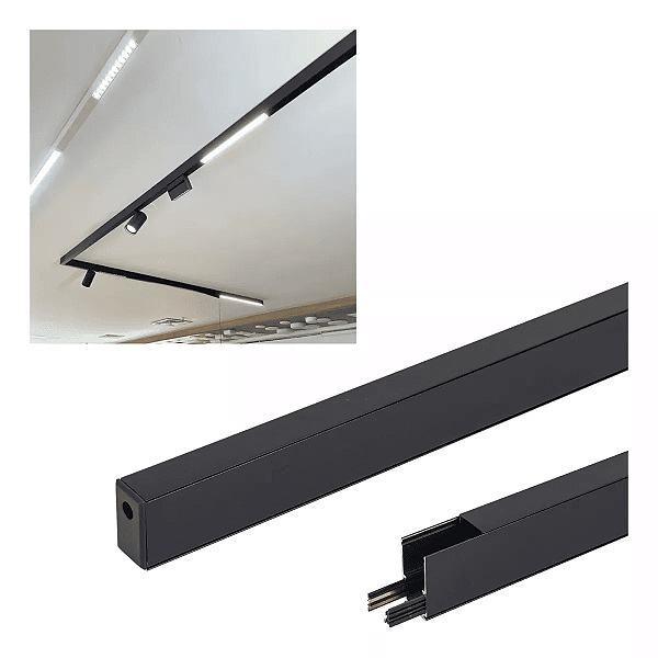 TRILHO MAGNETICO SOBREPOR 1 METRO PRETO